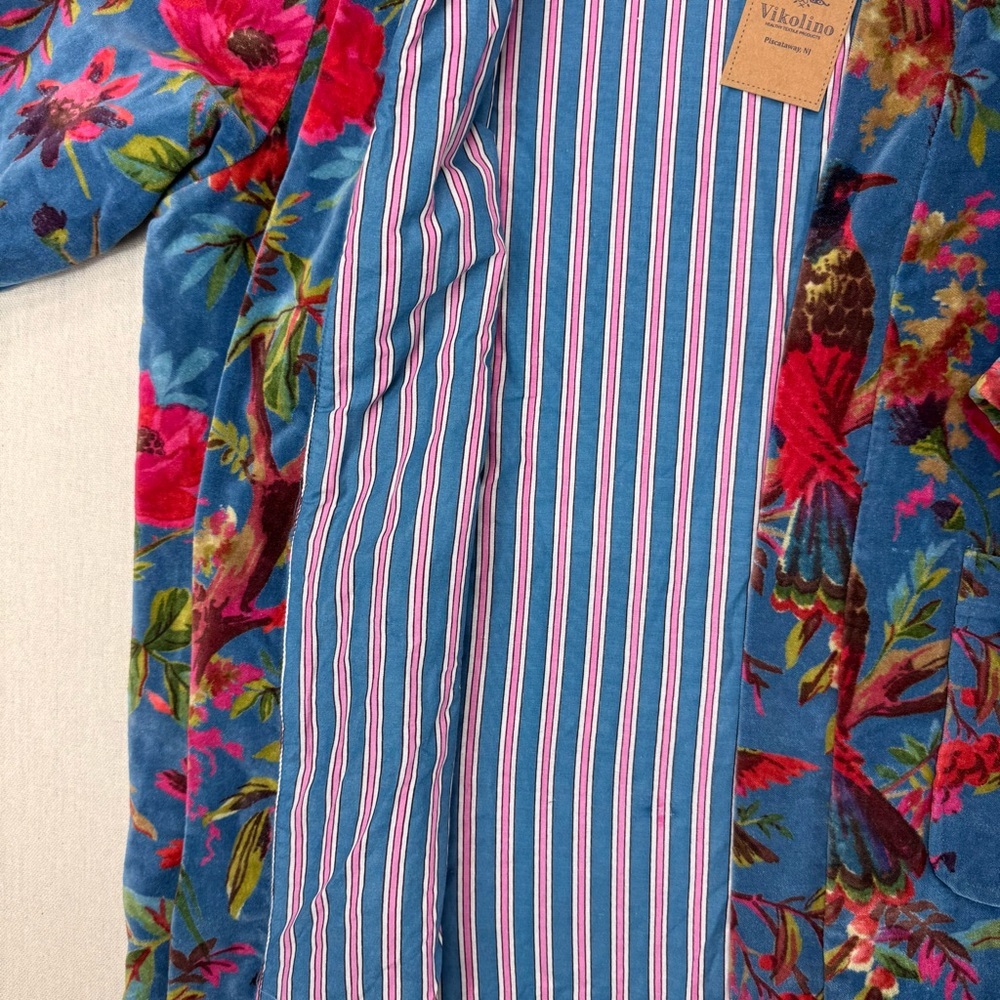 Vikolino Velvet Luxury Jacket Coat Blue Bird Printed Long Jacket Bohemian Coat - Picture 9 of 16